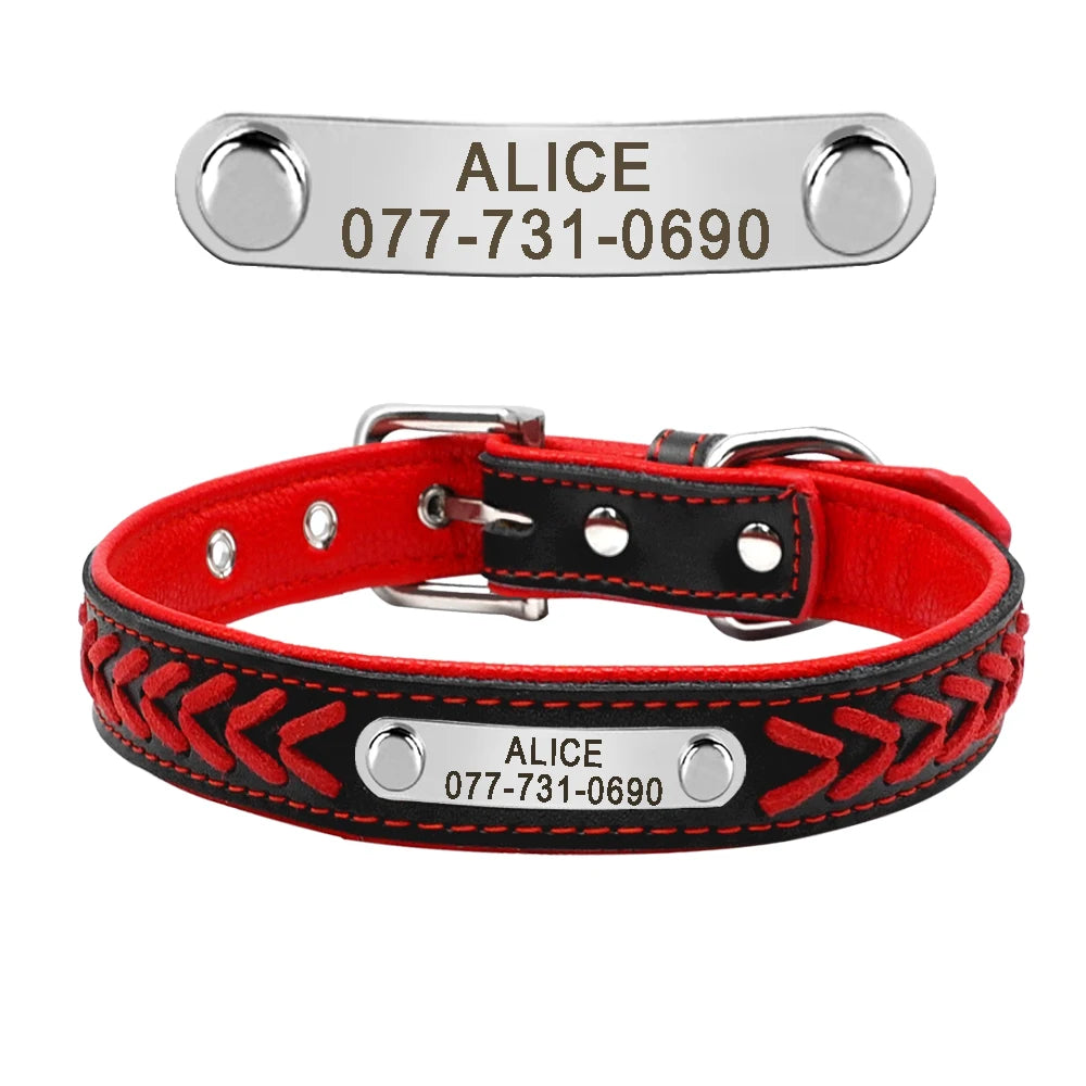 Chic Personalized Leather Padded Dog Collars with inlaid Braids. Fully Customizable! Free Engraving on Nameplate. For Small, Medium, and Large Dogs.