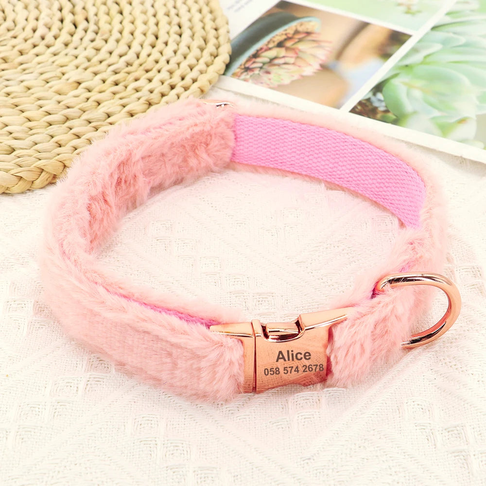 Personalized Cozy Plush Custom Dog Collars or Warm Soft Velvet Collars. Tagless Pet ID Collars. For Small to Large Dogs Free Engraving