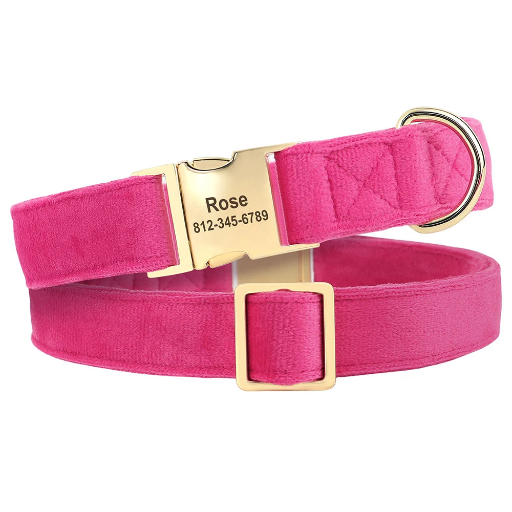 Personalized Cozy Plush Custom Dog Collars or Warm Soft Velvet Collars. Tagless Pet ID Collars. For Small to Large Dogs Free Engraving