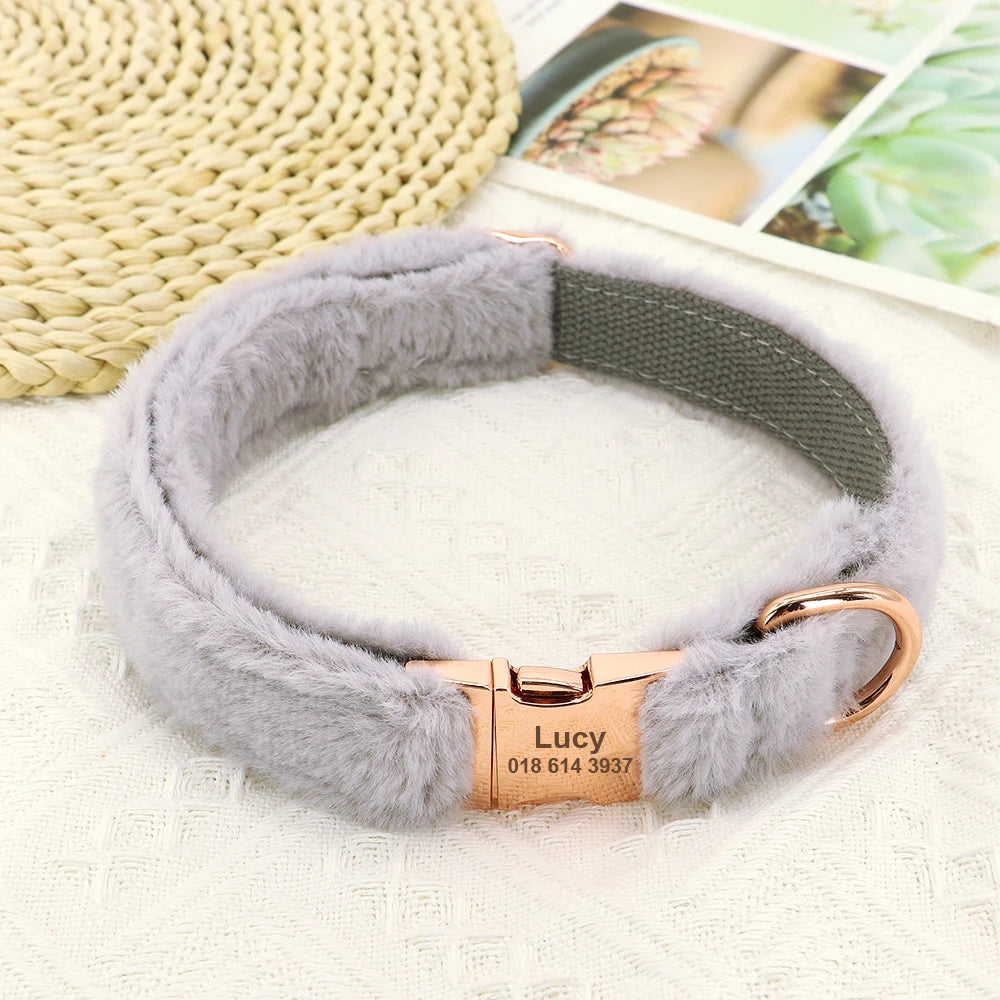 Personalized Cozy Plush Custom Dog Collars or Warm Soft Velvet Collars. Tagless Pet ID Collars. For Small to Large Dogs Free Engraving