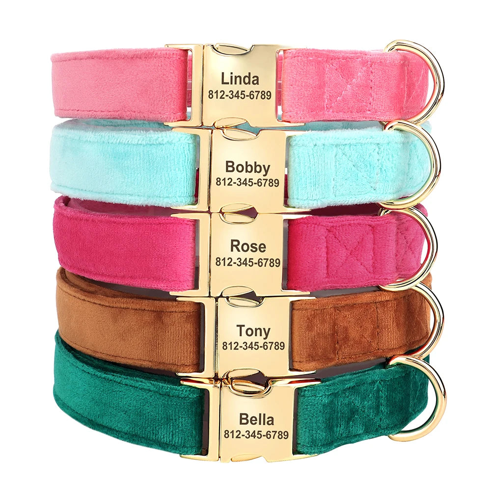 Personalized Cozy Plush Custom Dog Collars or Warm Soft Velvet Collars. Tagless Pet ID Collars. For Small to Large Dogs Free Engraving